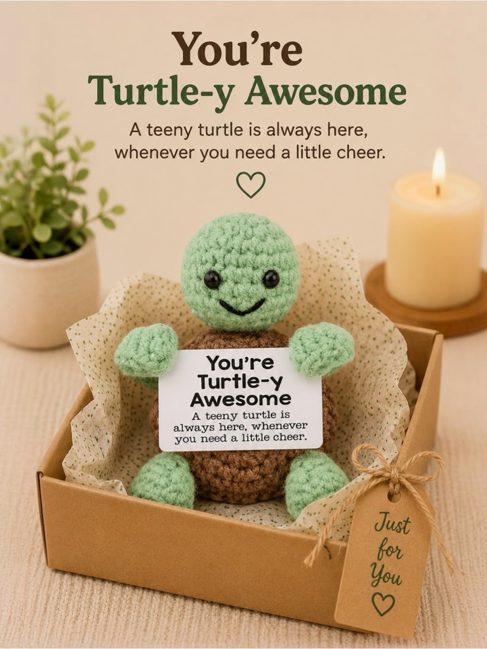 Emotional Support Turtle Crochet Plush Positive Gift Desk Buddy